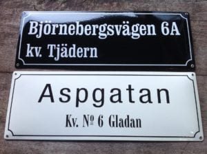 Kvartersskyltar från Skillinge Emalj